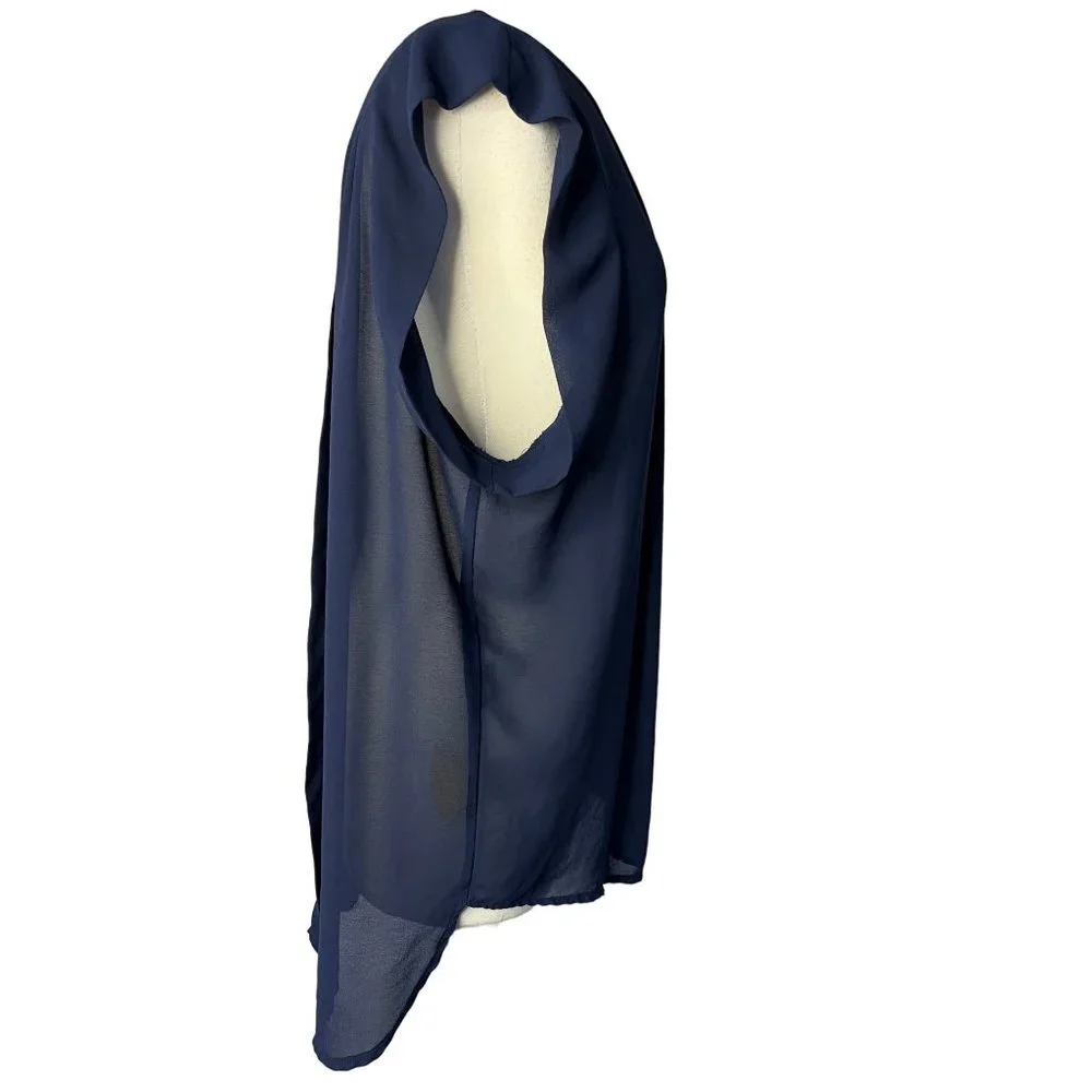 Costa Blanca Blouse Women's Blue Large Sheer Sleeveless Round Neck Hi-Lo Hem